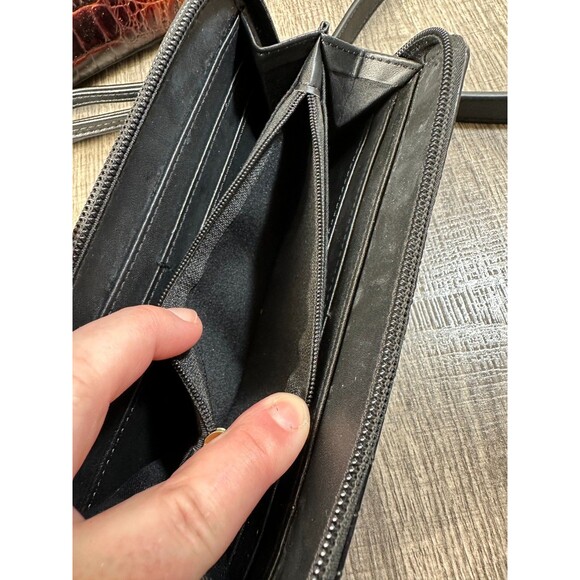 Mia Collection Autumn Tote & Wristlet Set Croco Black Crossbody or Satchel - Picture 9 of 16